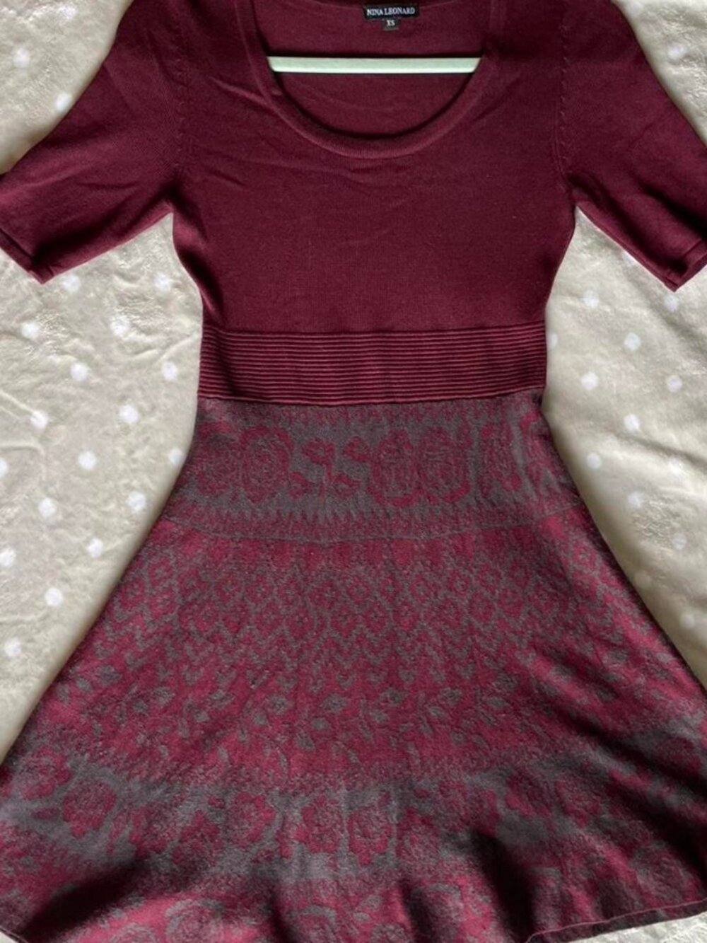 Women's Burgundy Nina Leonard Knit A-line Dress